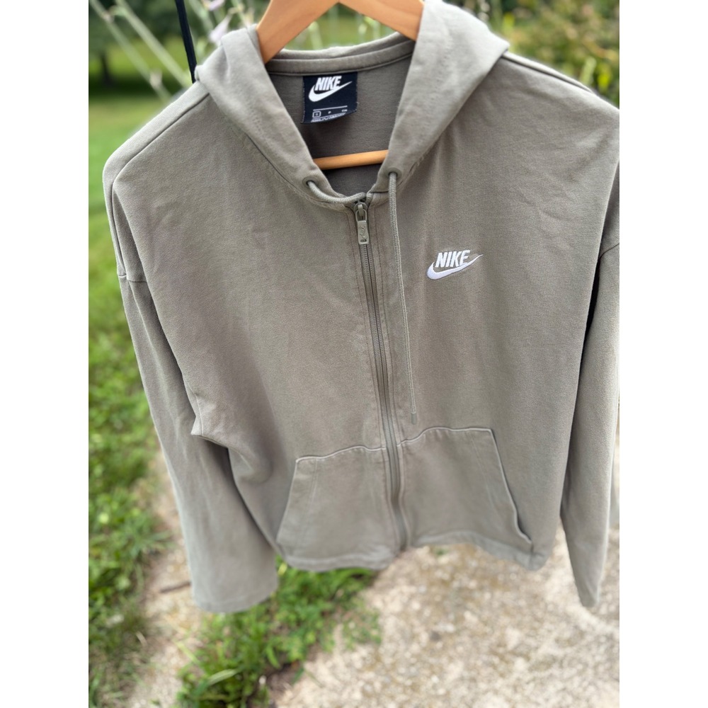 Nike Sportswear Women Full Zip Hoodie Olive Green Sage Cotton Sweatshirt Small